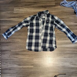 Blue and White Plaid Button-Up Shirt